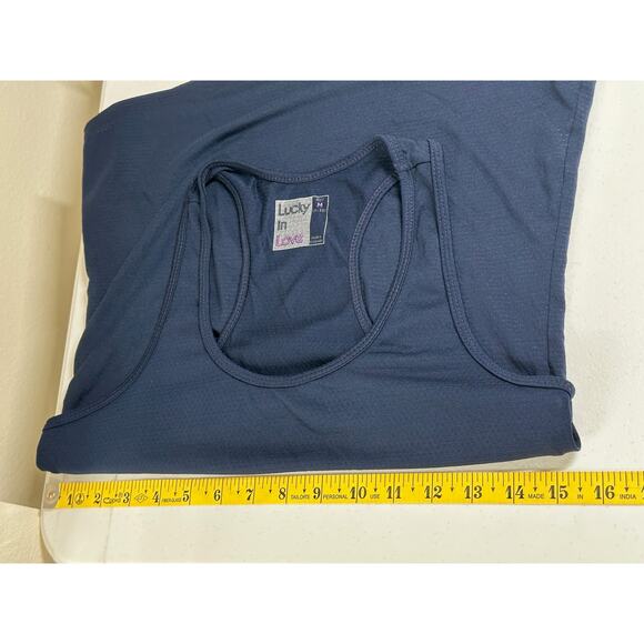 Lucky in Love Top Womens Medium Navy Tank Racerback Stretch‎ Tennis Pickleball - Picture 9 of 10